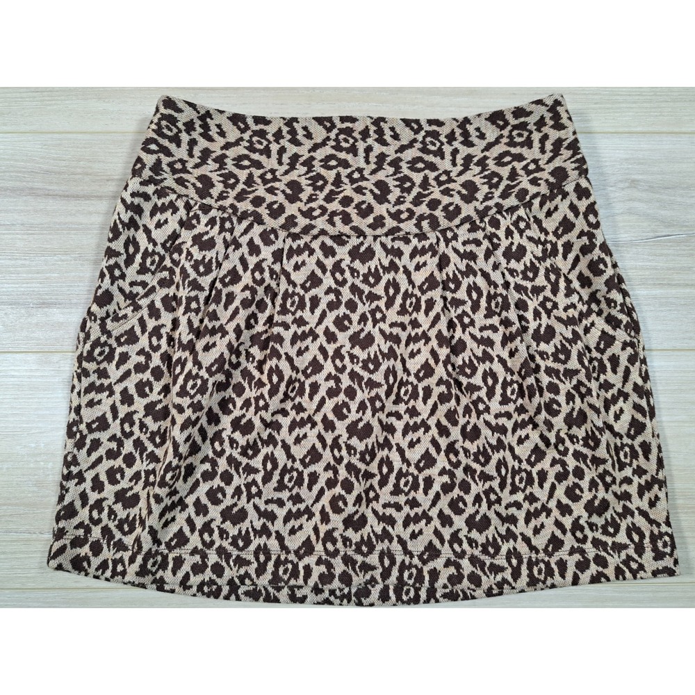 Charlotte Russe Leopard Print Mini Skirt‎ Brown Tan Animal Knit Pockets Size S
